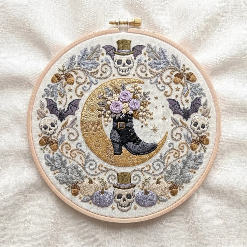 Crescent Moon Boot Skulls Gothic Harvest Wreath