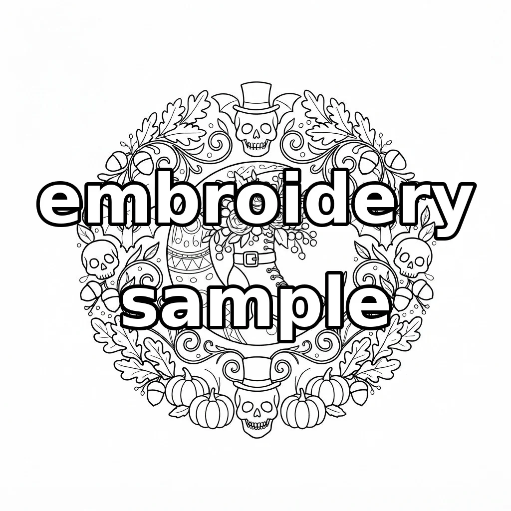 Watermarked Crescent Moon Boot Skulls Gothic Harvest Wreath embroidery outline