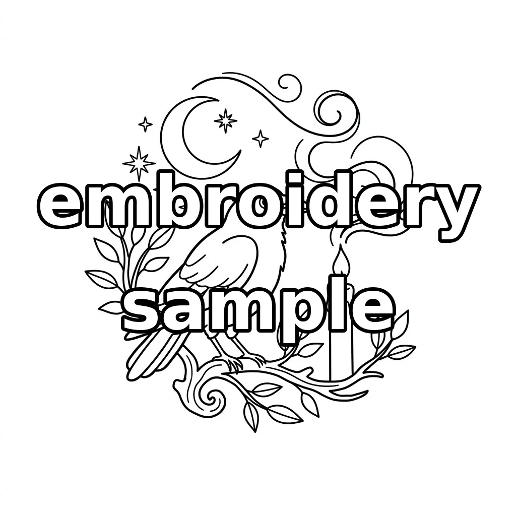 Watermarked Crow Crescent Moon Candlelit Stars embroidery outline