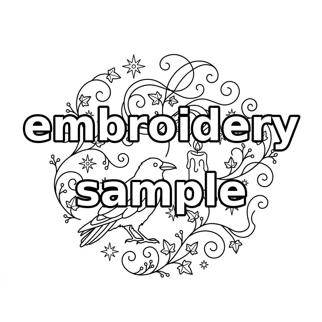 Watermarked Crow Floating Candle Enchanted Vine Scrollwork embroidery outline
