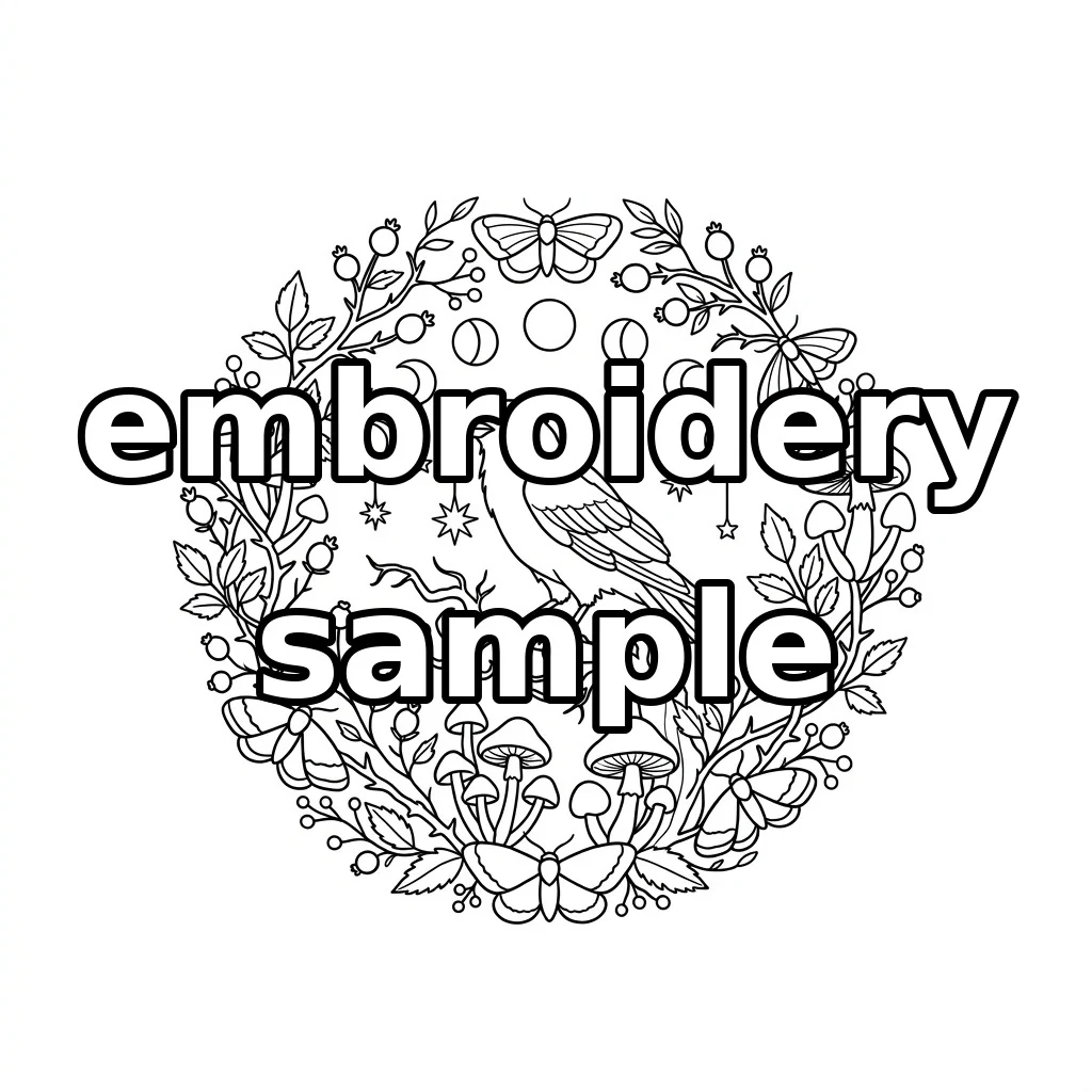 Watermarked Crow Moon Phases Moths embroidery outline