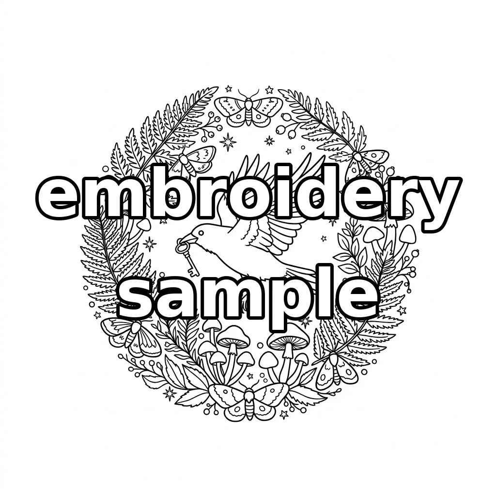 Watermarked Crow Moths Ferns embroidery outline