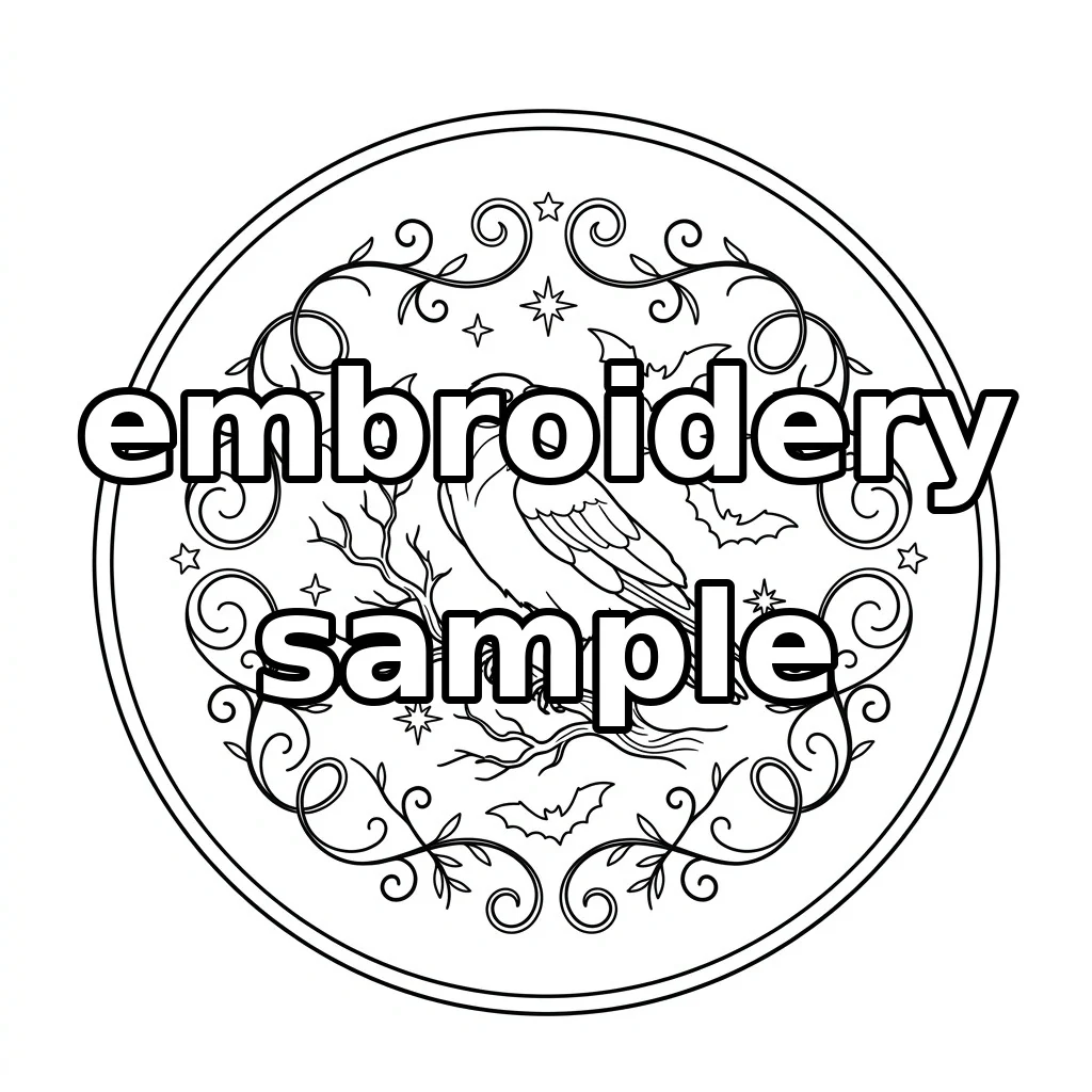 Watermarked Crow Thorn Branch Enchanted Vine Circle embroidery outline