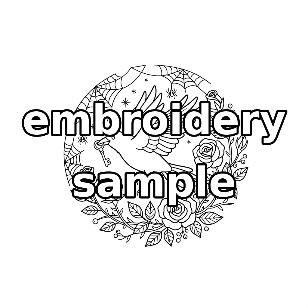 Watermarked Crow with Skeleton Key embroidery outline