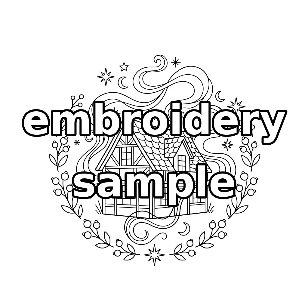 Watermarked Dark Cottage Moonlit Swirls Botanical Wreath embroidery outline