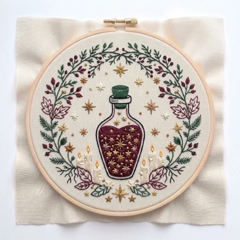 Enchanted Elixir Bottle Botanical Stars hand embroidery design