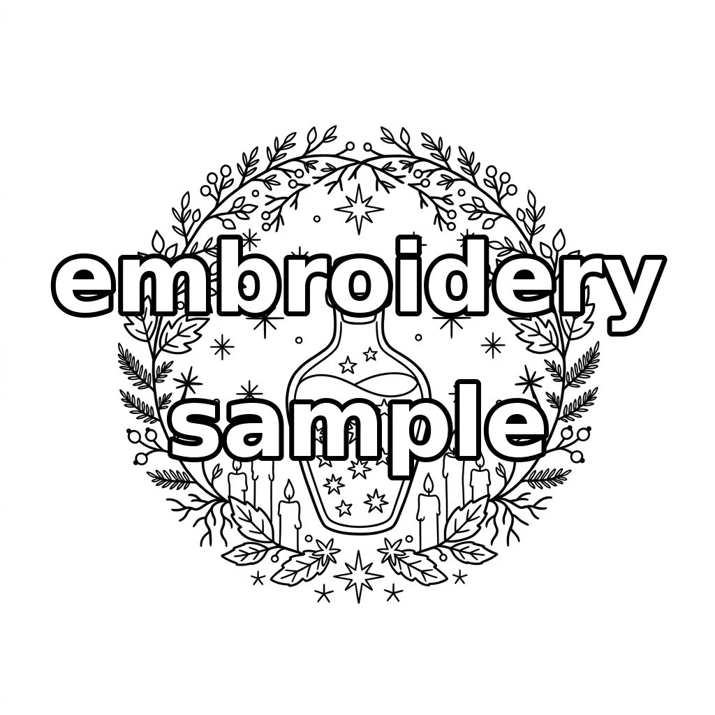 Watermarked Enchanted Elixir Bottle Botanical Stars embroidery outline