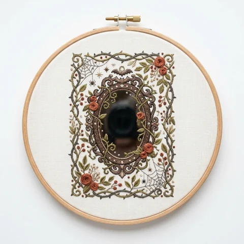 Enchanted Floral Mirror Spiderweb Frame hand embroidery design