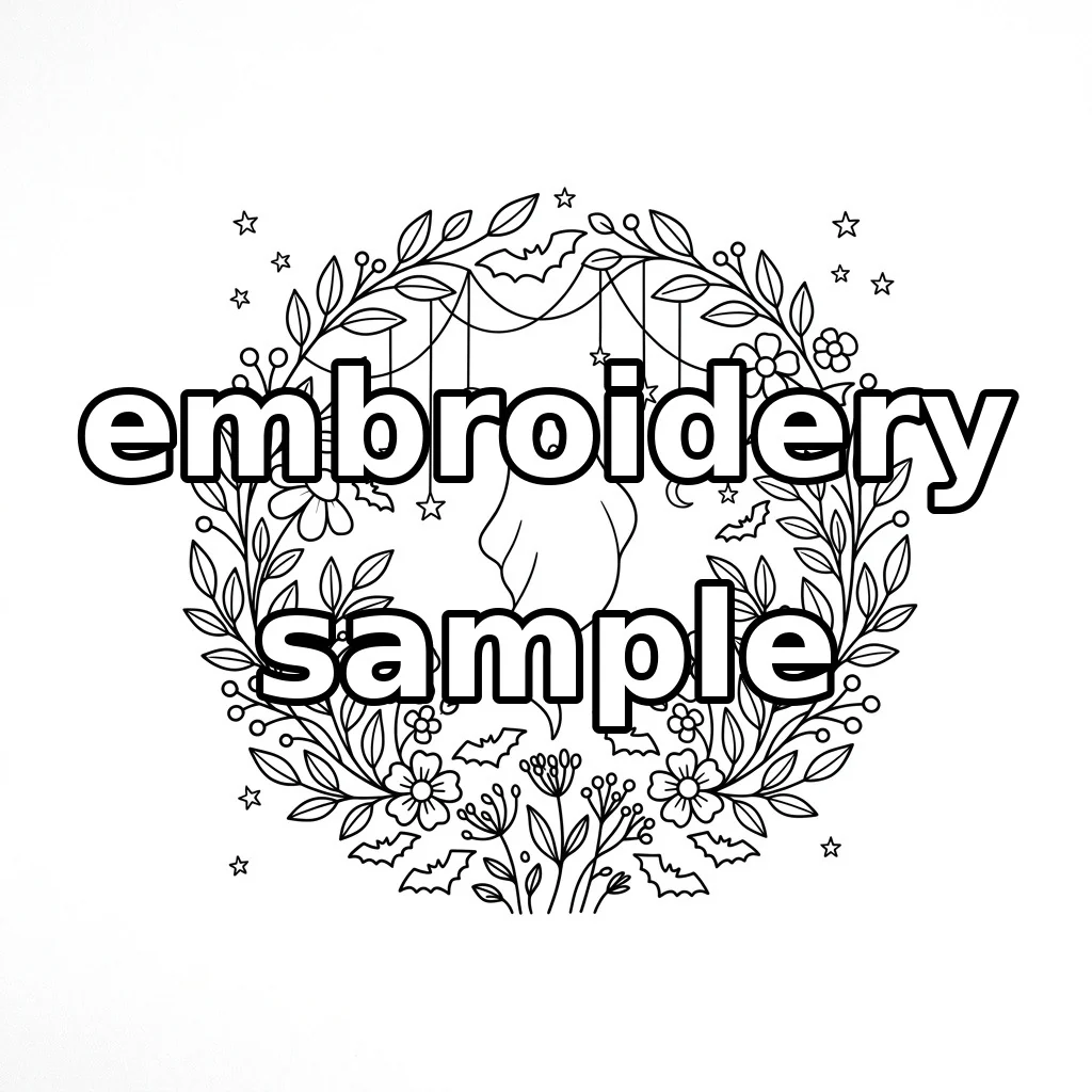 Watermarked Floating Ghost Lavender Florals Hanging Moon Wreath embroidery outline