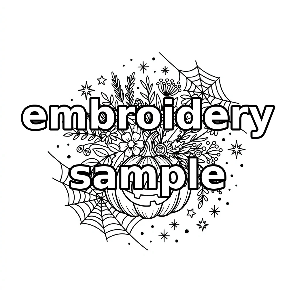 Watermarked Floral Jack O Lantern Spider Webs Autumn Botanical Wreath embroidery outline