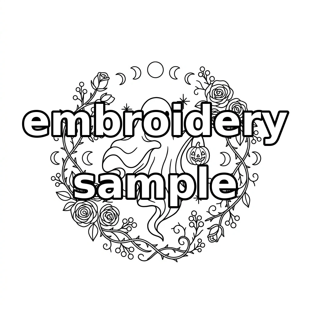 Watermarked Flowing Ghost Jack O Lantern Moon Phase Rose Wreath embroidery outline