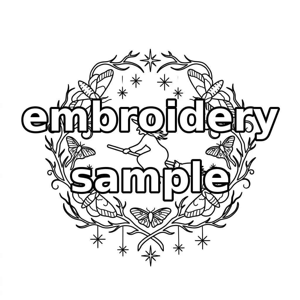 Watermarked Full Moon Witch Celestial Moth Wreath embroidery outline