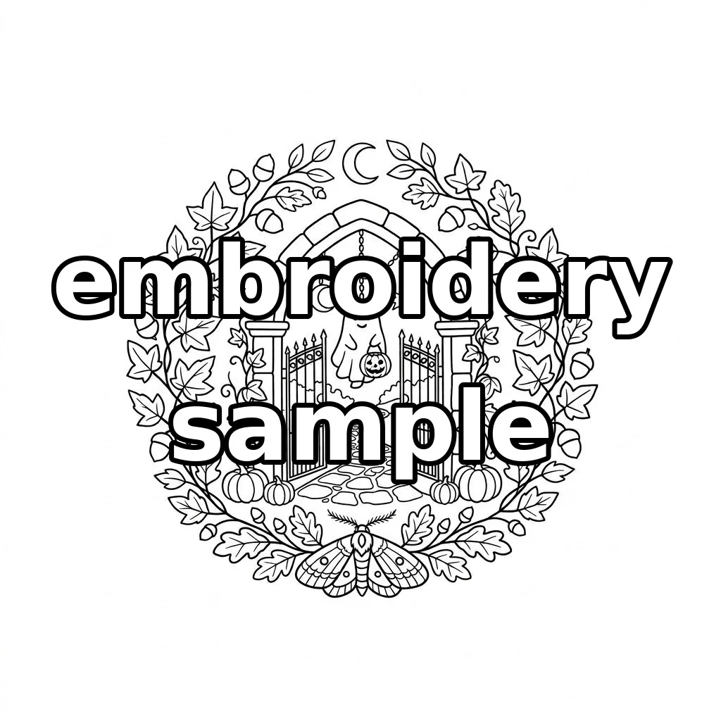 Watermarked Ghost at the Garden Gate Autumn Leaves Moth Wreath embroidery outline