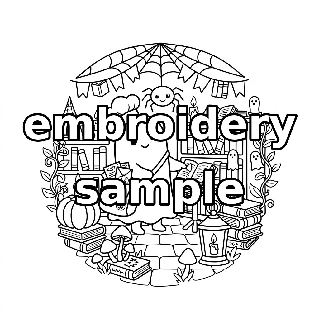 Watermarked Ghost Librarian Spider Web Pumpkin Reading Nook embroidery outline