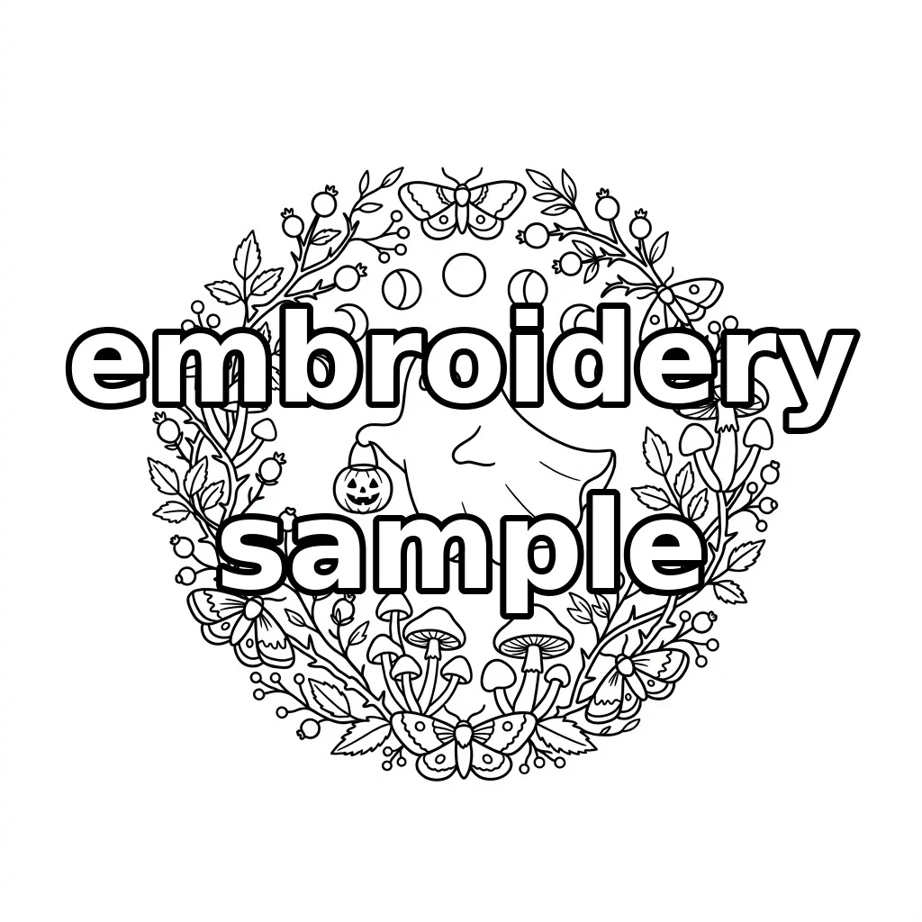 Watermarked Ghost Moths Woodland Mushroom Wreath embroidery outline
