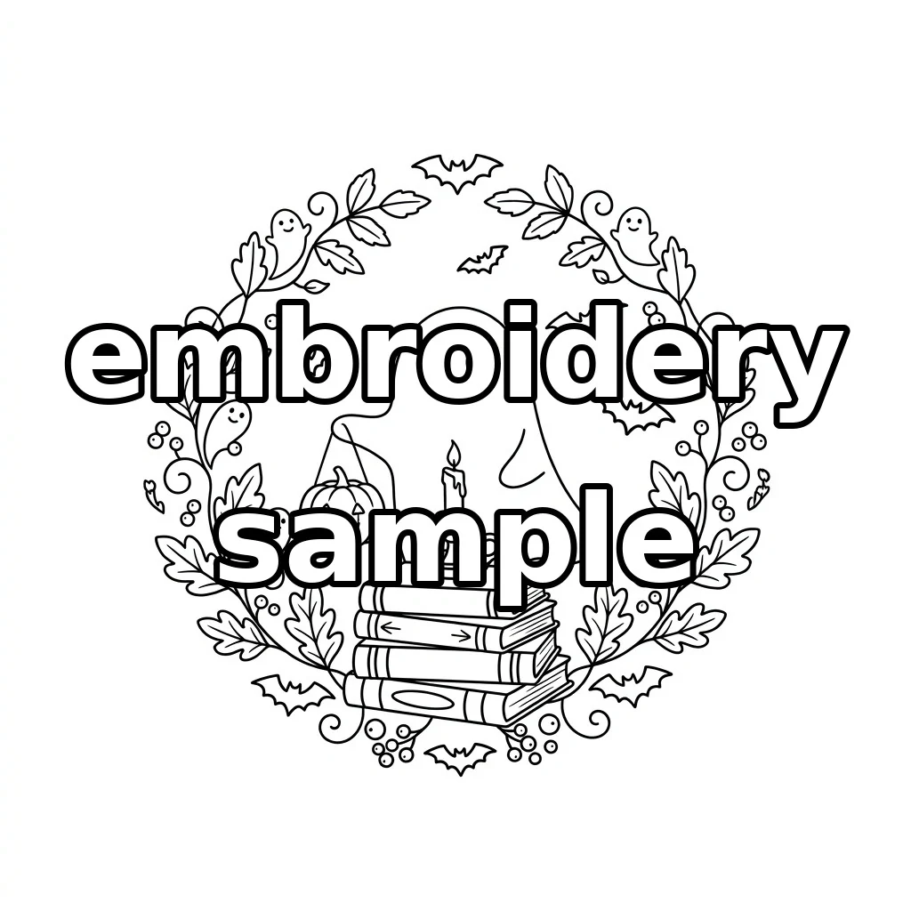 Watermarked Ghost Pumpkin Pail Spellbook Autumn Wreath embroidery outline