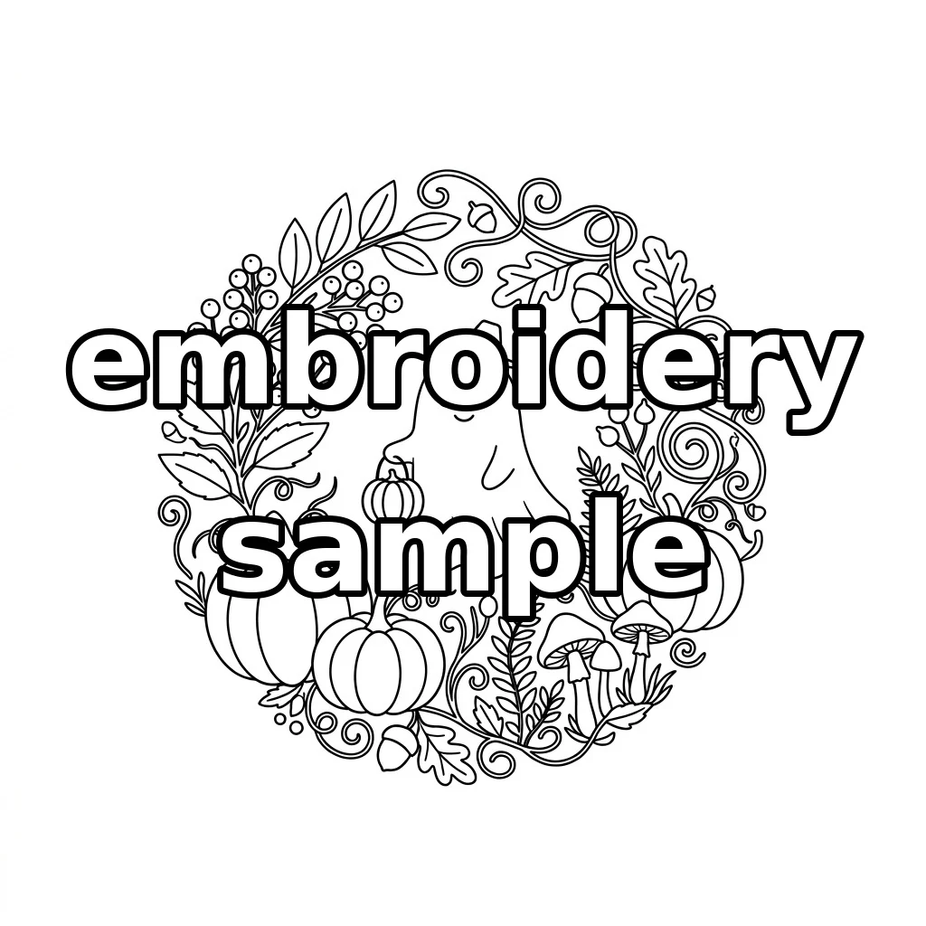 Watermarked Ghost Pumpkins Acorns Autumn Botanical Wreath embroidery outline