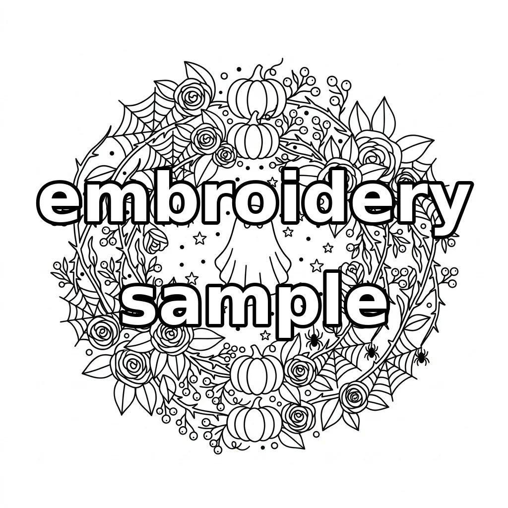 Watermarked Ghost Pumpkins Roses Spider Web Harvest Wreath embroidery outline