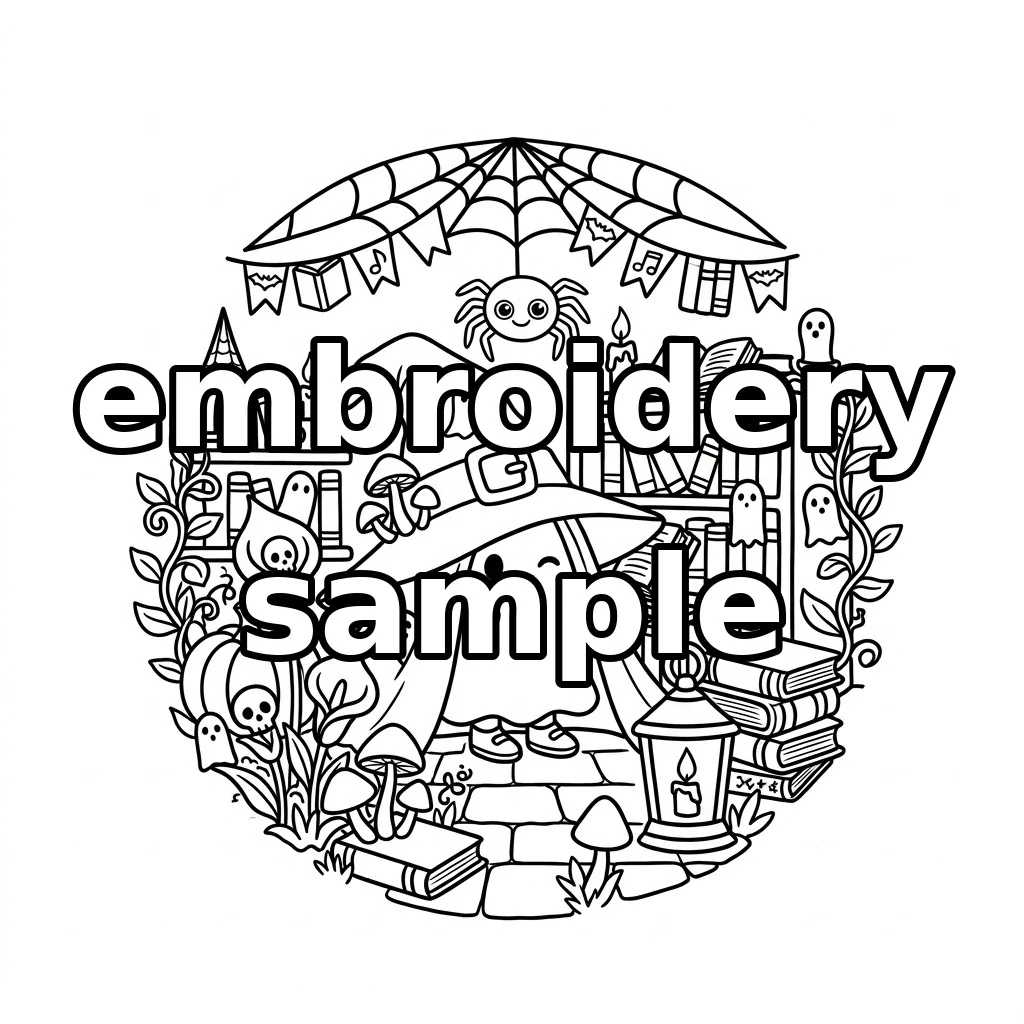 Watermarked Ghost Wizard Library Spiderweb Pumpkin Lantern embroidery outline