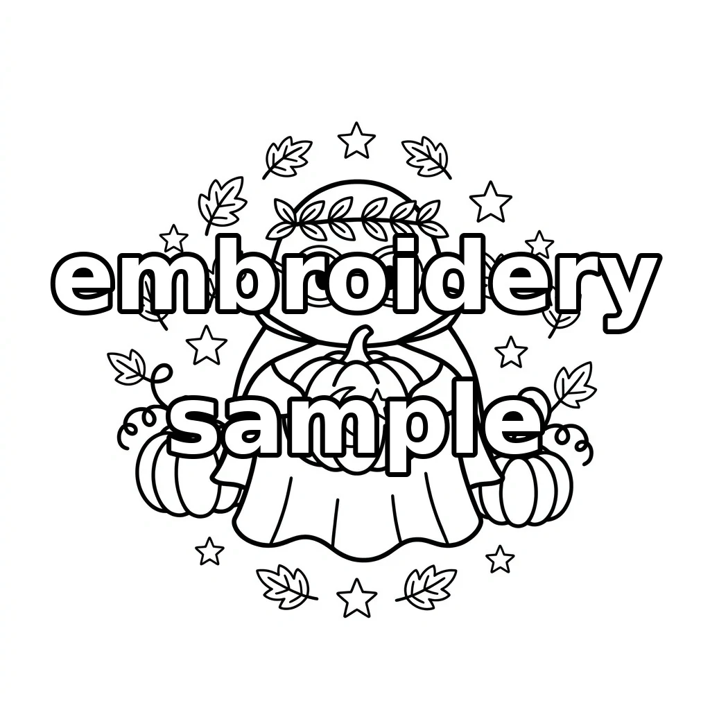 Watermarked Glasses Ghost Crescent Pumpkin Autumn Leaf Wreath embroidery outline