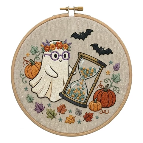 Glasses Ghost Hourglass Autumn Pumpkin Wreath hand embroidery design