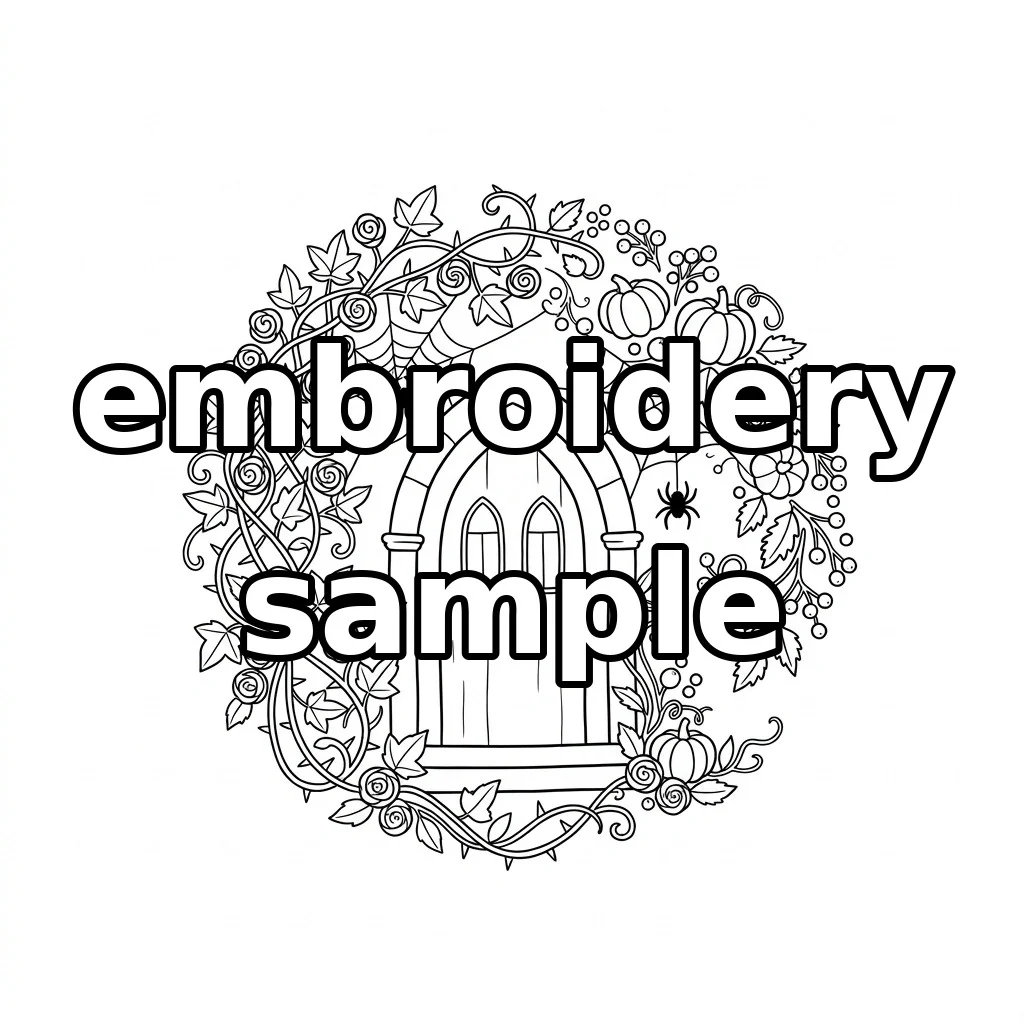 Watermarked Gothic Autumn Doorway Harvest Wreath embroidery outline