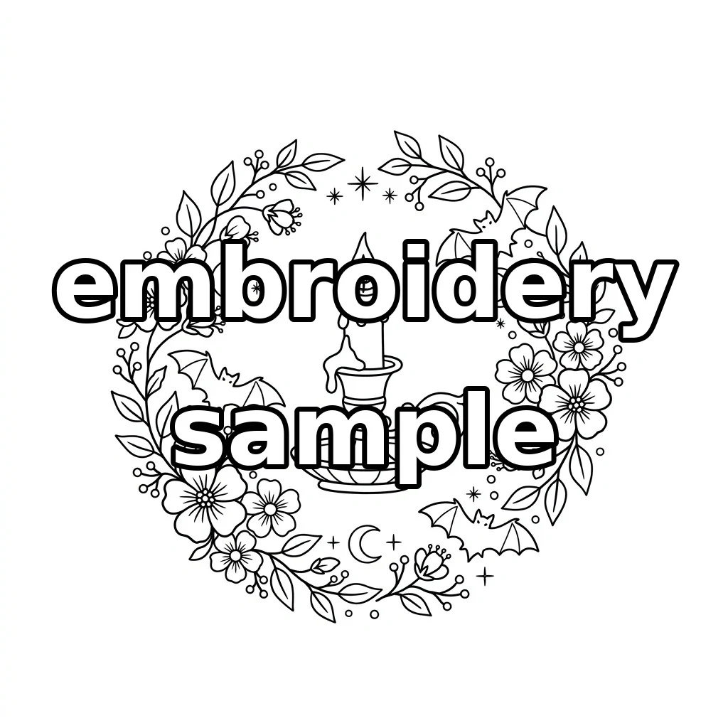 Watermarked Gothic Candle Bats Floral Wreath embroidery outline