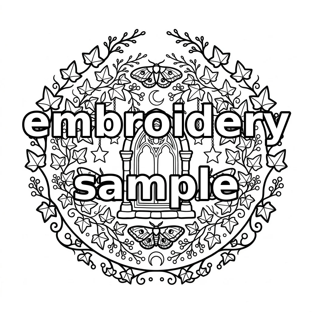 Watermarked Gothic Chapel Window Ivy Lunar Moths embroidery outline