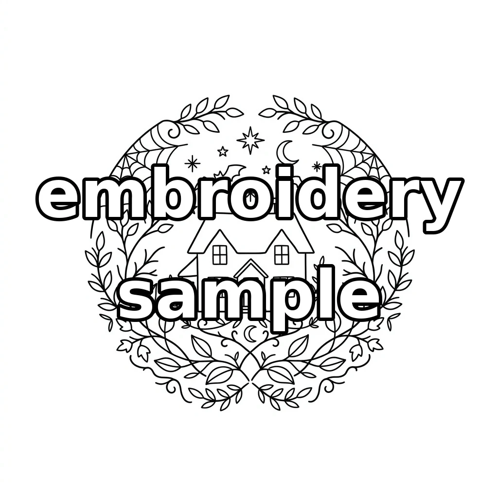 Watermarked Gothic Cottage Bats Spiderweb Moon Wreath embroidery outline