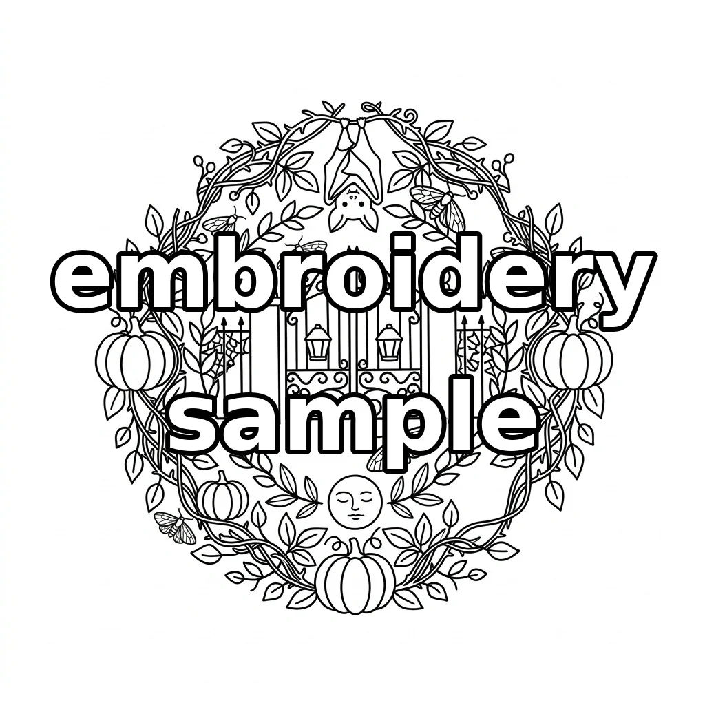 Watermarked Gothic Garden Gate Bat Pumpkin Wreath embroidery outline
