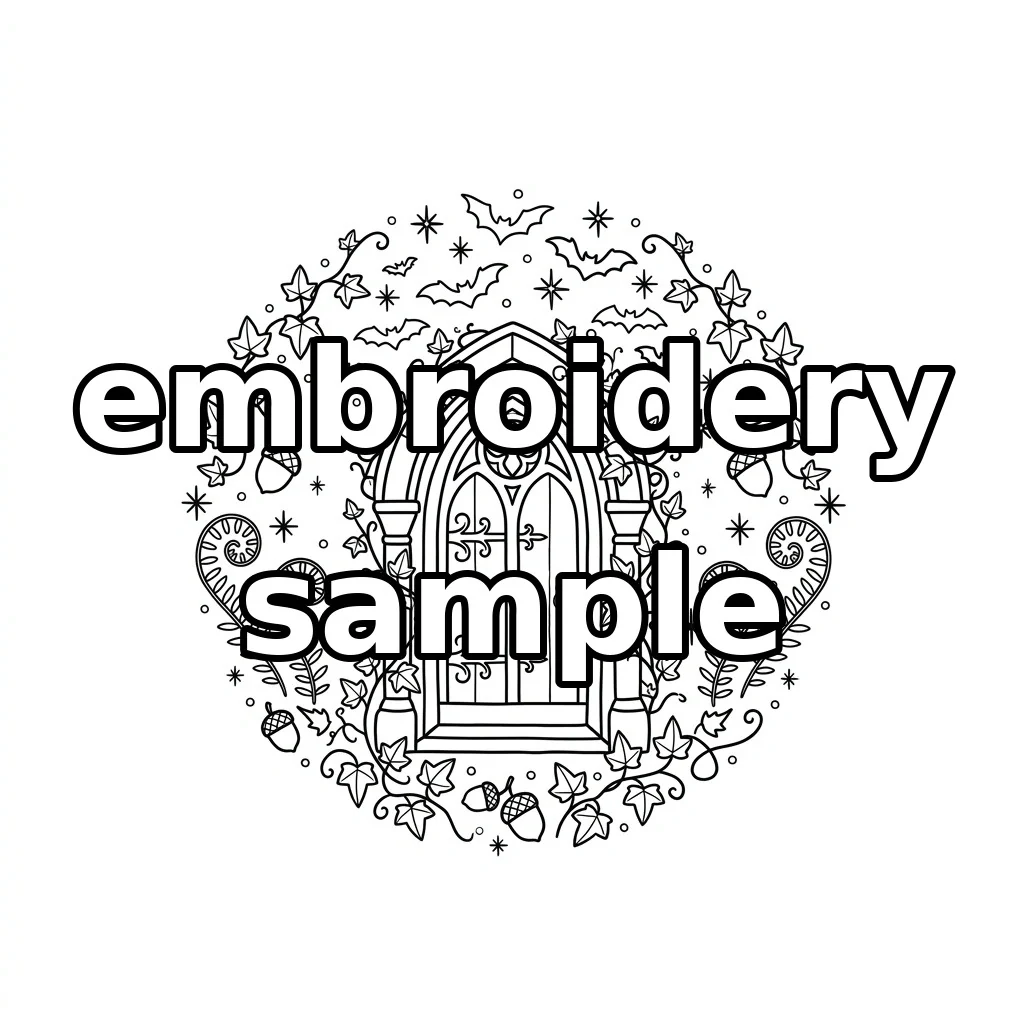 Watermarked Gothic Ivy Door with Bats Ferns embroidery outline