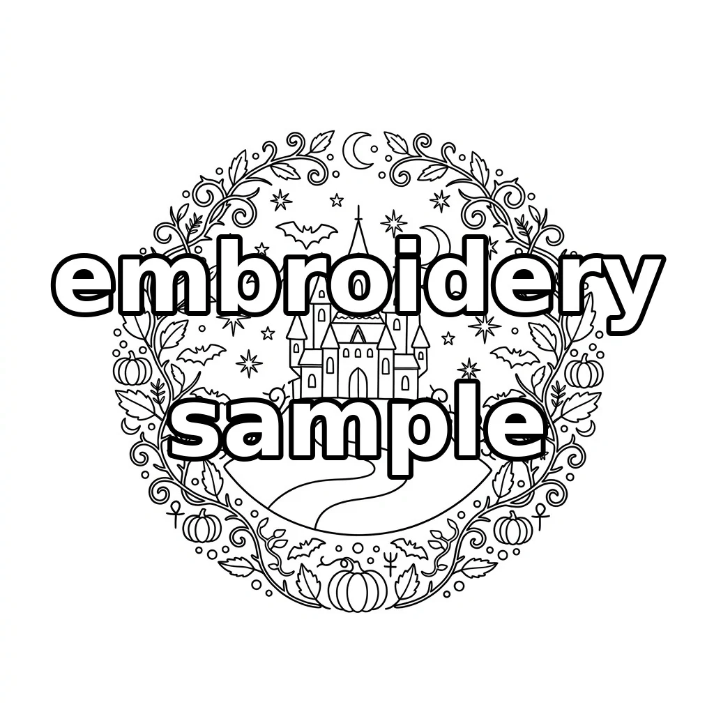 Watermarked Halloween Castle Bats Pumpkin Wreath embroidery outline