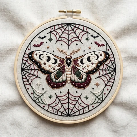 Halloween Moth Spiderweb hand embroidery design