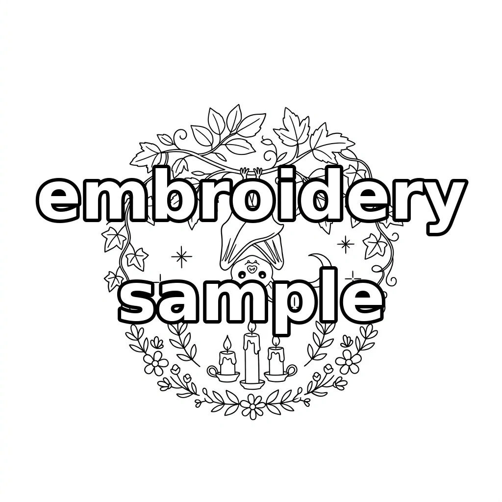 Watermarked Hanging Bat Autumn Botanical embroidery outline