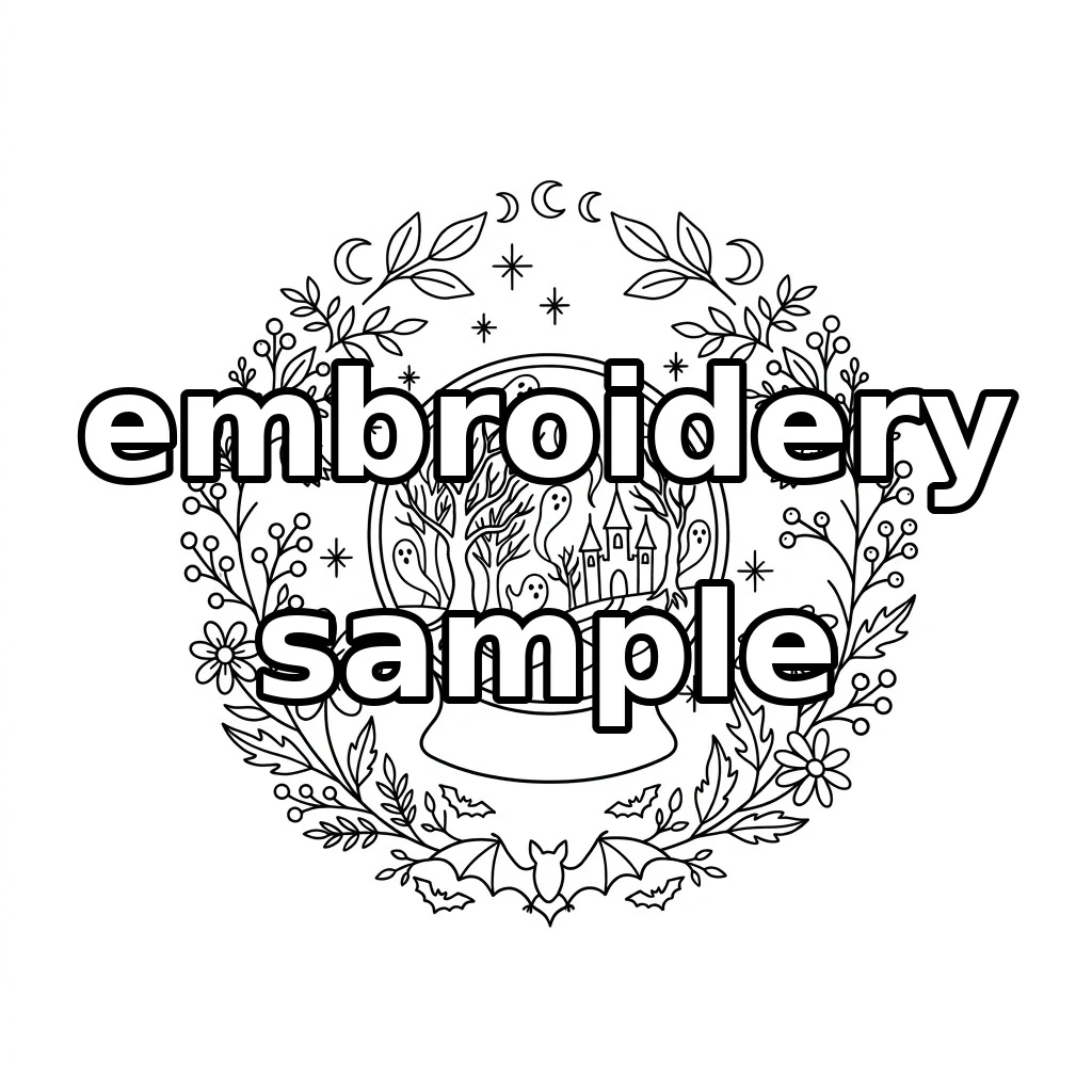Watermarked Haunted Castle Globe with Ghosts Moon Phases Bats and Autumn embroidery outline