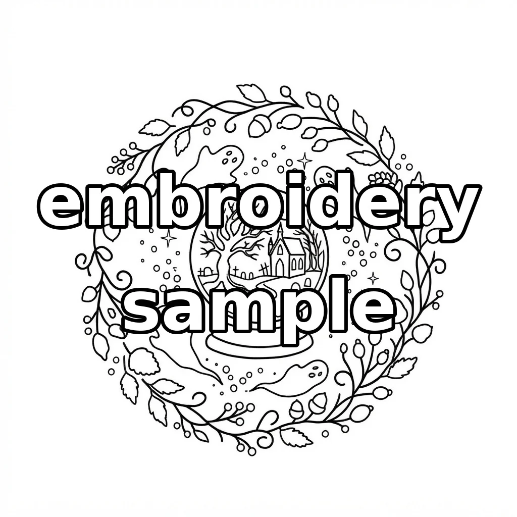 Watermarked Haunted Church Snow Globe Autumn Ghost Wreath embroidery outline
