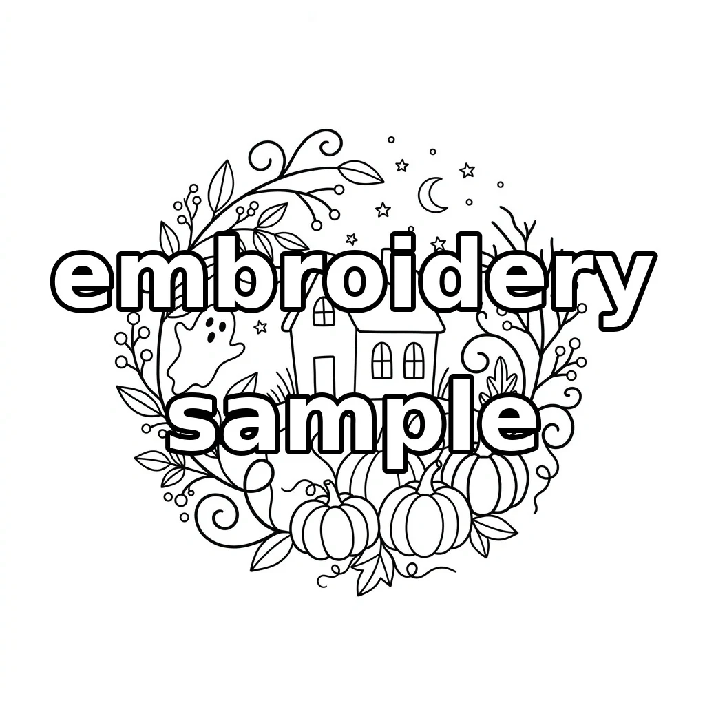 Watermarked Haunted Cottage Ghost Pumpkin Wreath embroidery outline