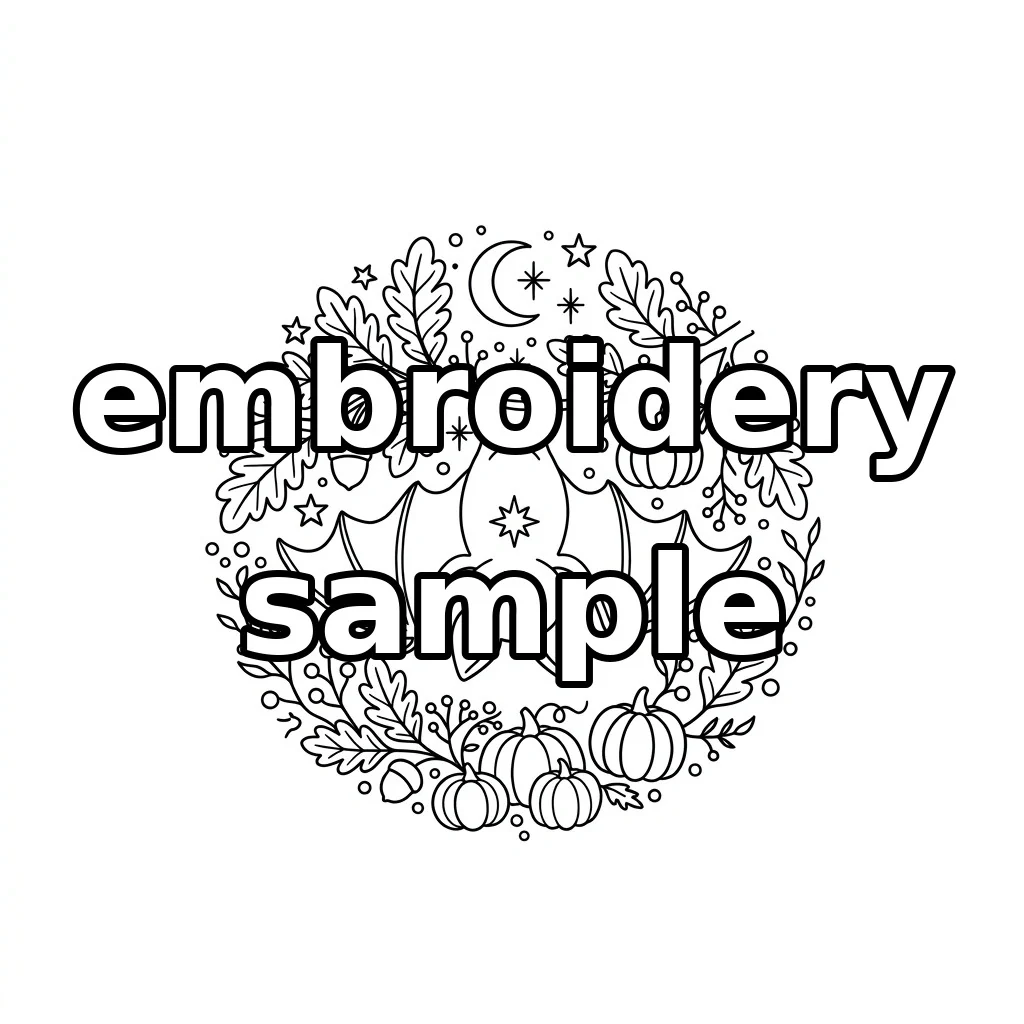 Watermarked Horned Bat Pumpkins Autumn Celestial Wreath embroidery outline