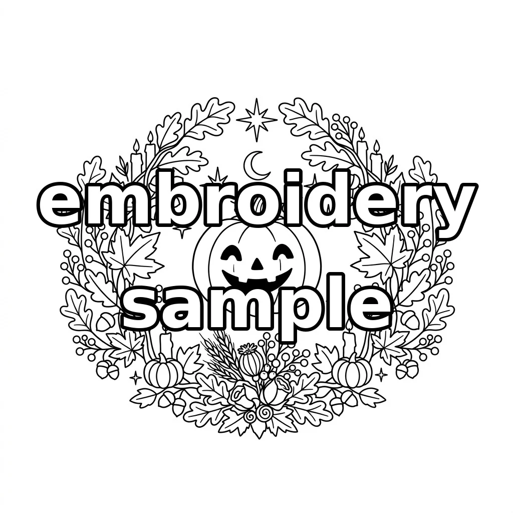 Watermarked Jack O Lantern Candles Autumn Harvest Wreath embroidery outline