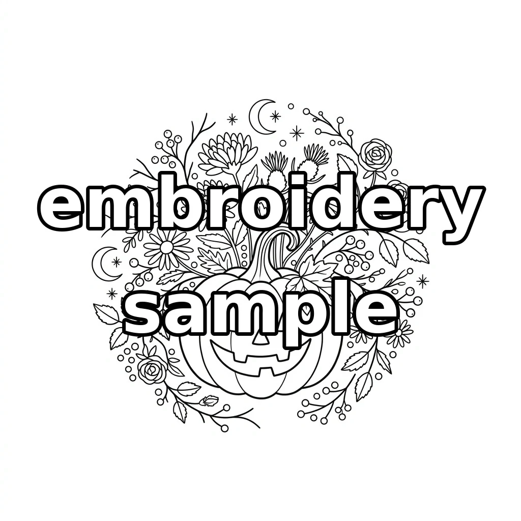 Watermarked Jack O Lantern Crescent Moons Autumn Floral Wreath embroidery outline