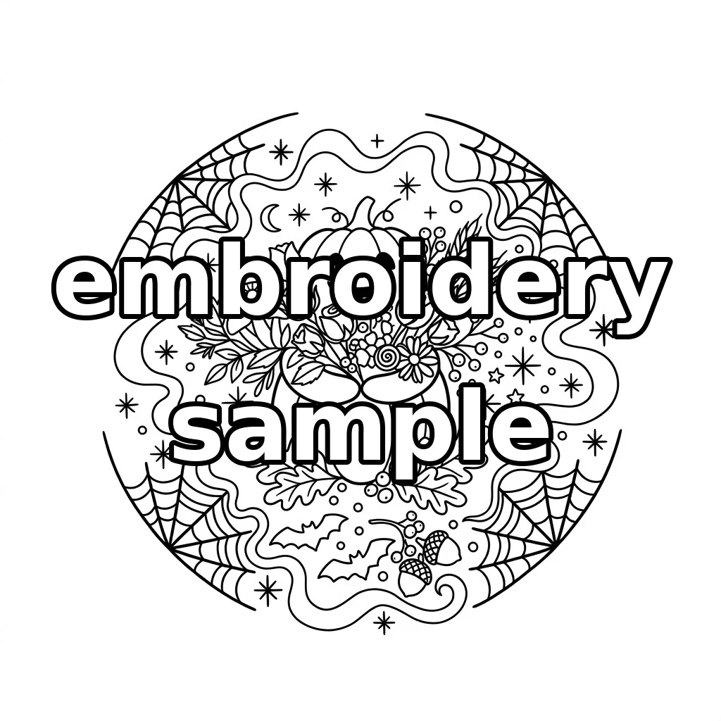 Watermarked Jack O Lantern Harvest Bouquet Spiderweb Wreath embroidery outline