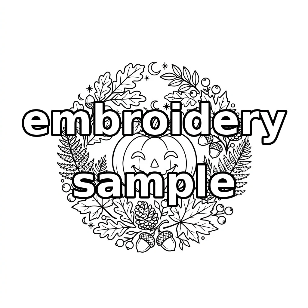 Watermarked Jack O Lantern Woodland Harvest Wreath embroidery outline