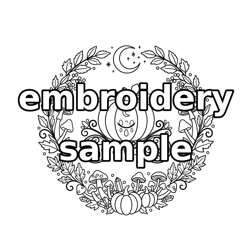 Watermarked Lavender Pumpkin Carriage Crescent Moon Woodland Wreath embroidery outline