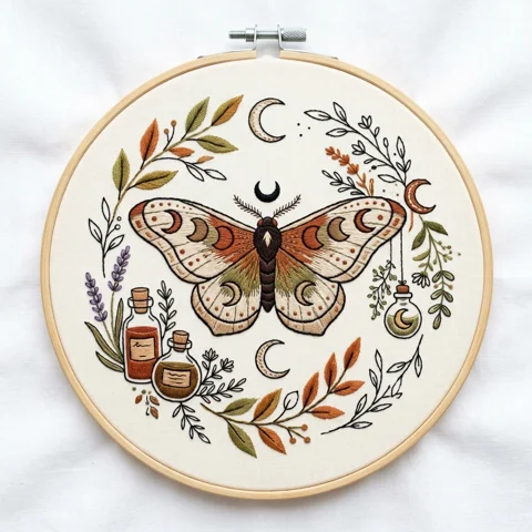 Lunar Moth Autumn Apothecary hand embroidery design