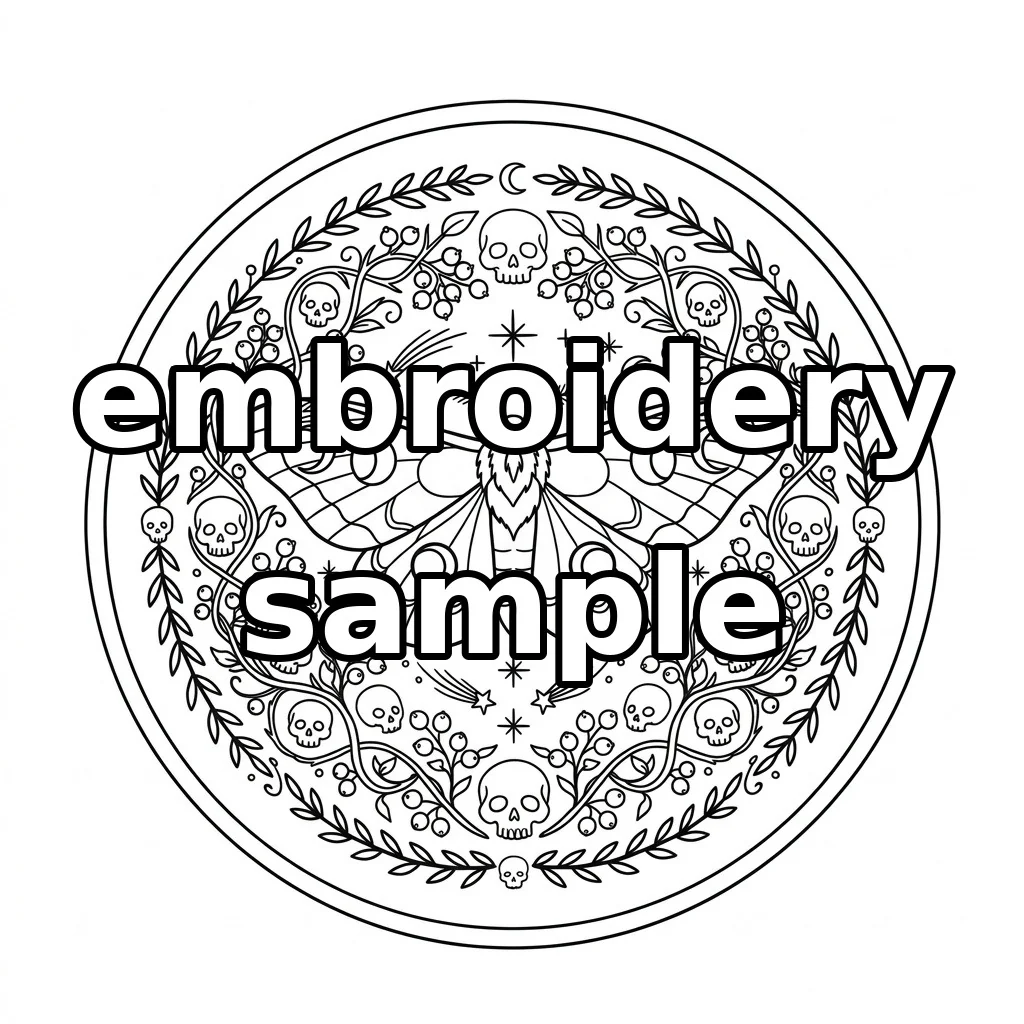 Watermarked Lunar Skull Moth embroidery outline