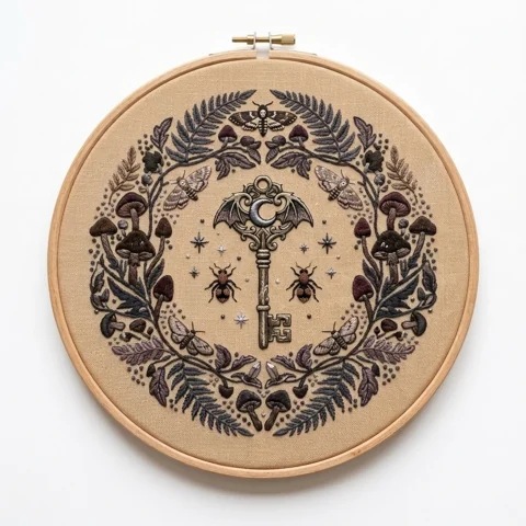 Moon Key Woodland Emblem hand embroidery design
