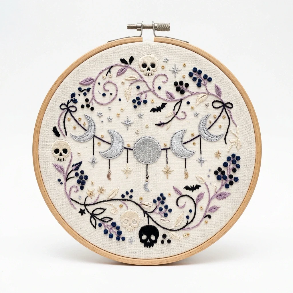 Moon Phase Garland Skulls Bats Botanical Wreath
