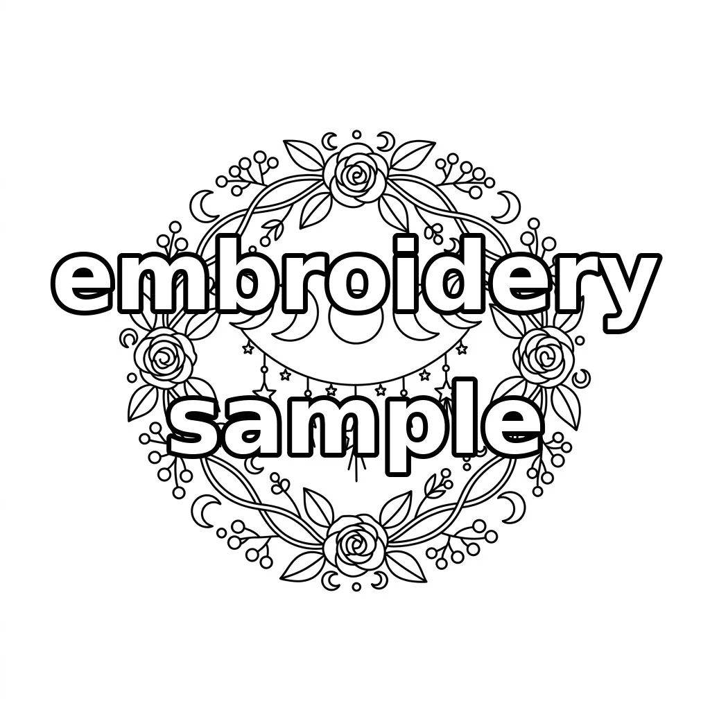 Watermarked Moon Phases Dark Roses Autumn Wreath embroidery outline