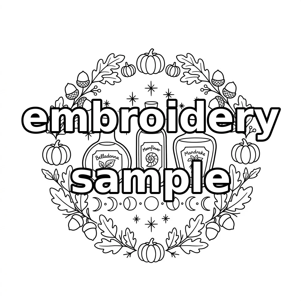 Watermarked Moonlit Apothecary Wreath embroidery outline