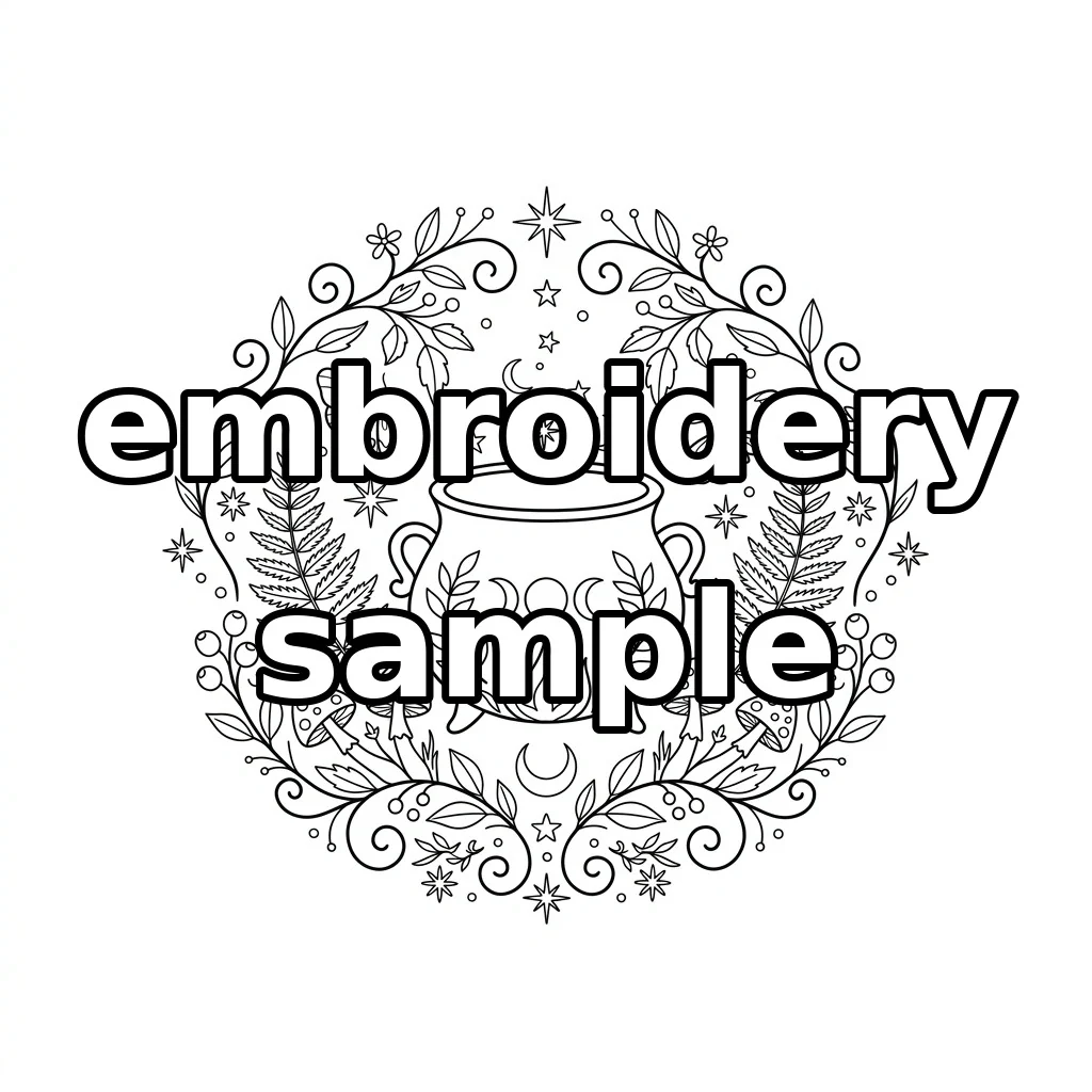 Watermarked Moonlit Cauldron Moths Woodland Botanicals embroidery outline